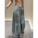 GETADME Women's Blue Jeans Hip-hop Fashion Vintage Streetwear Y2K Wide Leg Straight Jean High Waist Trouser Classic Baggy Denim Pants
