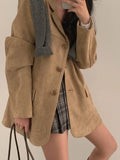 GETADME Reverie Autumn Winter Women's Suit Jaet Double ket Single Button Vintage Sle Tailored Coat in Brown Color Blo Design