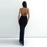 GETADME Laxsesu Mesh Flower Print Strapless Backless Lace Up Sexy Elegant Bodycon Maxi Prom Dress Women Y2K Outfit Party Beach Christmas