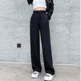 Pantalon tailleur GETADME pour femme, taille haute, longueur au sol, blanc, coupe ample, jambes larges, idéal pour l'automne et l'hiver. Pantalon droit long pour femme, parfait pour le bureau.