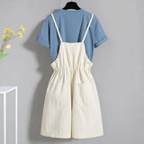 GETADME Summer Korean Fashion Striped T-shirt Overalls Set for Women Korean Leisure Joker Girls Student High Waist Shorts Clothing Sets