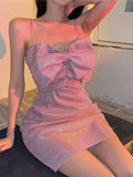 Getadme- Sexy Pink Bow Knot Dress Women Glitter Mini Summer Dress Y2k Party Night Backless Slimming Streetwear Vestidos 2023 New