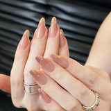 GETADME 10개입 누드 컬러 핸드메이드 프레스온 네일 풀 커버 점진적 변화 크리스털 클리어 프렌치 아몬드 가짜 네일 매니큐어 네일 팁