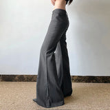 GETADME 아메리칸 로우 웨이스트 벨 바텀 Y2K 패션 스트리트웨어 슬림 와이드 레그 팬츠 봄 신상품 심플 베이직 솔리드 여성 정장 바지