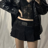 Getadme-Spring Outfits 2000S Pastel Goth Low Waist Black Micro Skirts Y2K Streetwear Pockets Patchwork A-line Skirt E-girl Aesthetics Outfits Zipper