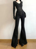 GETADME 2025 Y2k Retro Emo 2000s Women's Black Flare Pants Streetwear Fashion Trousers Harajuku Wide Yoga Pants 90s Aesthetic Clothes