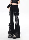 GETADME Y2K Bow Jeans Women 3D Design High Waist Slim Fit Flared Pants Spicy Girl