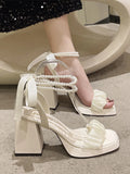 Summer Women's Shoes Navy Blue Pumps Sweet Black Heels 2024 Sandals Ladies Orange Brief Beige Straps Latest Casual Retro African
