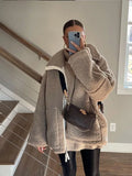 Getadme Lapel Lamb Wool Patchwork Jacket Women Loose Long Sleeve Zipper Warm Coat Autumn Winter Fashion Female Street Outwears