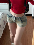 GETADME Woman Gyaru Jean American Style Hot Pants Punk Shorts High Street Denim Sexy Shorts Vintage Low Waist Tight Bodycon Y2k
