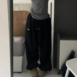 Getadme Fleeced Women's Sweatpants Winter Black Oversized Korean Brushed Pants Harajuku Fashion Kpop Vintage Trousers Casual