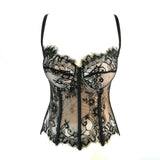 GETADME Push Up Women Sexy Gothic Flower Embroidery Corset Top Bustiers Lace Bra Lady Camis Overbust Cropped Tops Club Party Lingerie