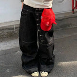 GETADME Black Gothic Y2k Emo Baggy Jeans Women Vintage Japanese 2000s Style Denim Trouser Harajuku Grunge Jeans Pants Oversize Clothes