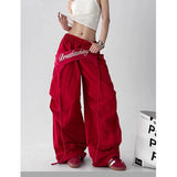 GETADME Korean Y2K Cargo Pants Women Streetwear Letter Print Baggy Sweatpants Gyaru Harajuku Wide Leg Joggers Summer Casual Trousers