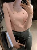 GETADME Short Square Collar Crop Top Knitted Sweater Women Korean Clothes Love Button Long Sleeve Sweaters 2022 Autumn Winter Pullover