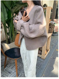 GETADME Short Woolen Jackets 2024 Autumn/Winter Korean-Style Metal Single Breasted Round Neck Loose Rabbit Hair Women Wool Coats