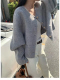 GETADME Short Woolen Jackets 2024 Autumn/Winter Korean-Style Metal Single Breasted Round Neck Loose Rabbit Hair Women Wool Coats