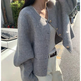 GETADME Short Woolen Jackets 2024 Autumn/Winter Korean-Style Metal Single Breasted Round Neck Loose Rabbit Hair Women Wool Coats