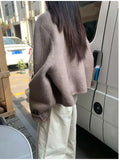 GETADME Short Woolen Jackets 2024 Autumn/Winter Korean-Style Metal Single Breasted Round Neck Loose Rabbit Hair Women Wool Coats