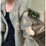 GETADME Short Woolen Jackets 2024 Autumn/Winter Korean-Style Metal Single Breasted Round Neck Loose Rabbit Hair Women Wool Coats