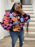 GETADME Sibybo Cotton Rib Knit Sweater For Woman 3D Flower Single-breasted Cardigan Coat Street Temperament Casual Pull Hiver Femme