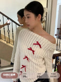 GETADME Skew Collar Off Shoulder Knitted Tops Women 2025 Spring Autumn New Bottoming Pullovers Y2k Long Sleeve Slim Fit Sweaters