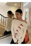 GETADME Skew Collar Off Shoulder Knitted Tops Women 2025 Spring Autumn New Bottoming Pullovers Y2k Long Sleeve Slim Fit Sweaters