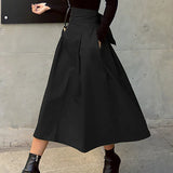 GETADME Skirts Womens Korean Fashion Solid Color Big Swing Ladies Skirt Long Skirt 2025 Autumn Wild High Waist Bow Slim Skirts