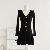 GETADME Solid Y2K Knitted Dress Women Long Sleeve Elegant Party Mini Dress Female Casual Korean Fashion Slim Sweater Dress Winter 2025