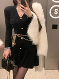 GETADME Solid Y2K Knitted Dress Women Long Sleeve Elegant Party Mini Dress Female Casual Korean Fashion Slim Sweater Dress Winter 2025