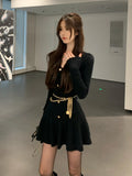 GETADME Solid Y2K Knitted Dress Women Long Sleeve Elegant Party Mini Dress Female Casual Korean Fashion Slim Sweater Dress Winter 2025