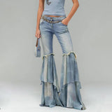 GETADME 여성용 스플라이스 메시 데님 청바지 하이웨이스트 패치워크 포켓 빈티지 슬리밍 히트 컬러 팬츠 여성 패션 의류