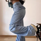 GETADME Spliced Wide Leg Denim Pants High Waist Jeans Women Ankle Length Jean Washed Loose Fit Pockets Zipper Fly Basics Solid 2025
