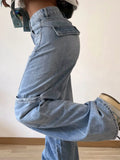 GETADME Spliced Wide Leg Denim Pants High Waist Jeans Women Ankle Length Jean Washed Loose Fit Pockets Zipper Fly Basics Solid 2025