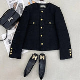 GETADME Spring Autumn 2024 New Coat For Women High Quality Sense Round Neck Small Fragrance Short Tweed Exquisite Coat Female French Top
