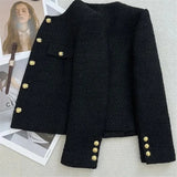 GETADME Spring Autumn 2024 New Coat For Women High Quality Sense Round Neck Small Fragrance Short Tweed Exquisite Coat Female French Top