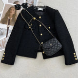 GETADME Spring Autumn 2024 New Coat For Women High Quality Sense Round Neck Small Fragrance Short Tweed Exquisite Coat Female French Top