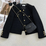 GETADME Spring Autumn 2024 New Coat For Women High Quality Sense Round Neck Small Fragrance Short Tweed Exquisite Coat Female French Top