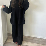 GETADME Spring Autumn Solid Color Corduroy Pants Sets Women Loose Long Sleeve Wide Legs Trousers Two Piece Set Female Commuting Clothing