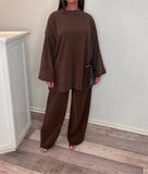 GETADME Spring Autumn Solid Color Corduroy Pants Sets Women Loose Long Sleeve Wide Legs Trousers Two Piece Set Female Commuting Clothing