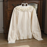 GETADME Spring Autumn Sweet Long Sleeve Lolita Shirt Women Doll Collar Lace Ruffle Cute Shirt Girls Japanese Gothic Y2k Top Blusas Mujer