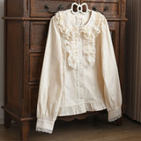 GETADME Spring Autumn Sweet Long Sleeve Lolita Shirt Women Doll Collar Lace Ruffle Cute Shirt Girls Japanese Gothic Y2k Top Blusas Mujer