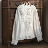 GETADME Spring Autumn Sweet Long Sleeve Lolita Shirt Women Doll Collar Lace Ruffle Cute Shirt Girls Japanese Gothic Y2k Top Blusas Mujer