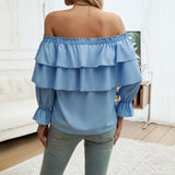 GETADME Spring Autumn Women's Long Sleeve Tops Female Solid Color Drawn Pleated One Shoulder Lantern Sleeve Top Women's Clothing