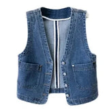 GETADME Spring Autumn Women's Short Denim Vest Jacket Single Breasted Korean Slim Casual Jeans Vest Female Waistcoat Tops Chaleco Mujer