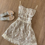 GETADME Spring Sleeveless Lace Dress Women Elegant Spaghetti Strap Slim Fit Floral Lace Party Dress Sexy Chic Casual Dress Outfit 2025