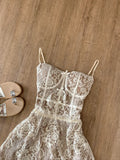 GETADME Spring Sleeveless Lace Dress Women Elegant Spaghetti Strap Slim Fit Floral Lace Party Dress Sexy Chic Casual Dress Outfit 2025