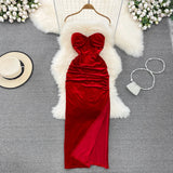 GETADME Spring Summer Sexy Maxi Dresses for Women Bodycon Velvet Strap Backless Female Robe Elegant Vintage Split Party Holiday New In