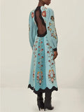 GETADME Spring Women's Long Sleeve Casual Style Polyester Material 2025 New Fashion V-neck Printed Hollow Back Dress