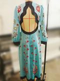 GETADME Spring Women's Long Sleeve Casual Style Polyester Material 2025 New Fashion V-neck Printed Hollow Back Dress